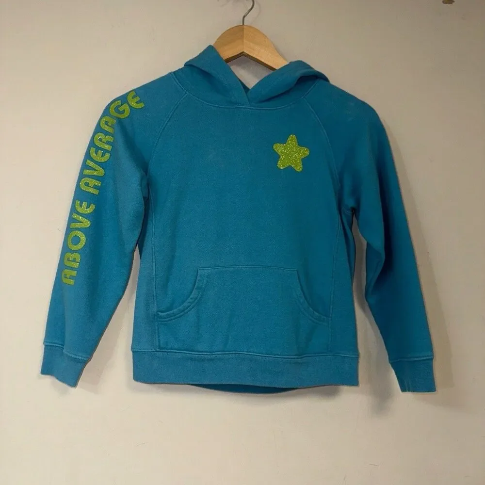 Above Average Glitter Blue Hoodie Sweatshirt Girls Medium Pullover Casual Cozy